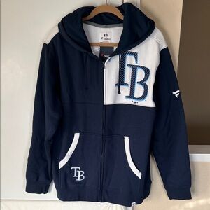 Fanatics Navy and White Mens Large Hooded Jacket with Zipper Closure.